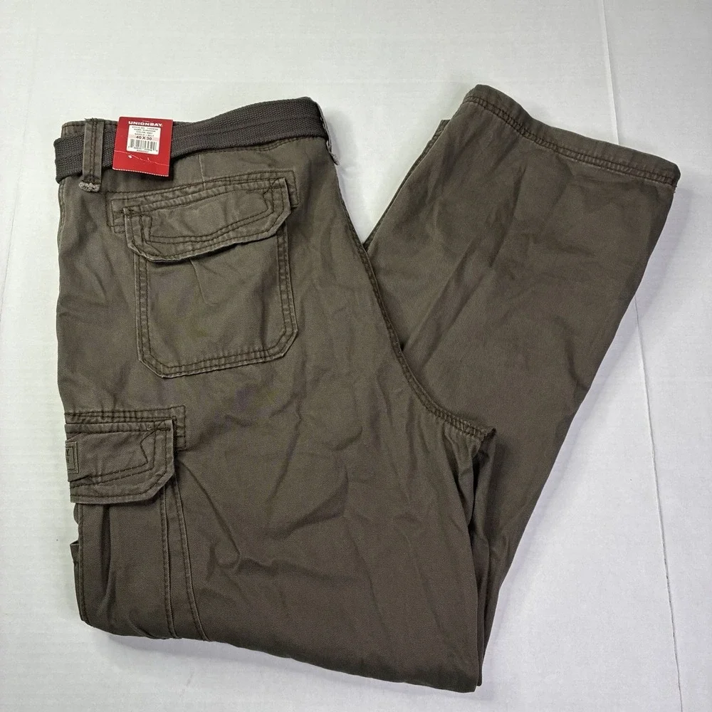 Unionbay Survivor Cargo Pants Men's Size 40x30 Saddle Belt Cotton Straight Leg
